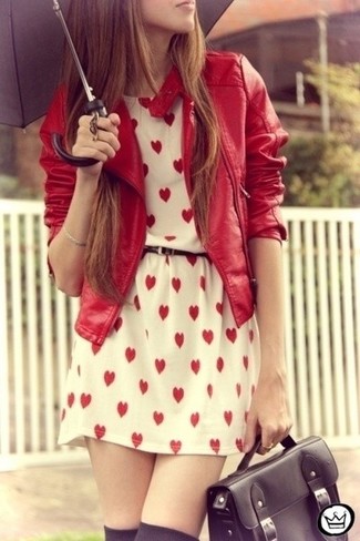 White and Red Print Skater Dress Outfits: 