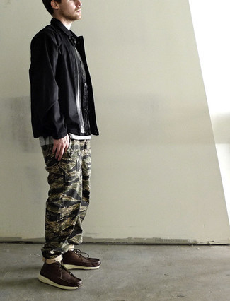 Slim Fit Camouflage Print Cotton Twill Cargo Trousers