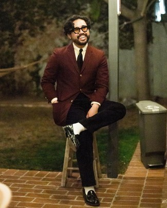 brown shoes with black sport coat