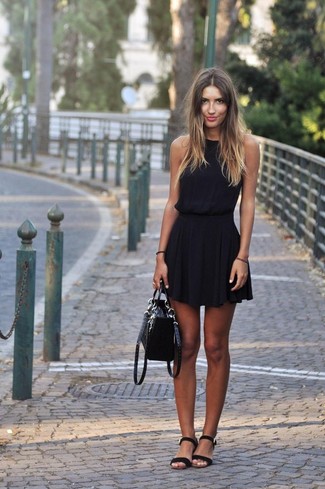 black dress and sandals