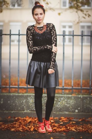 Lace Sleeve Fit Flare Dress