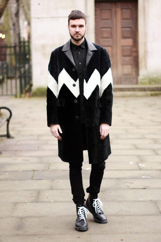 Black Fur Coat Outfits For Men: 