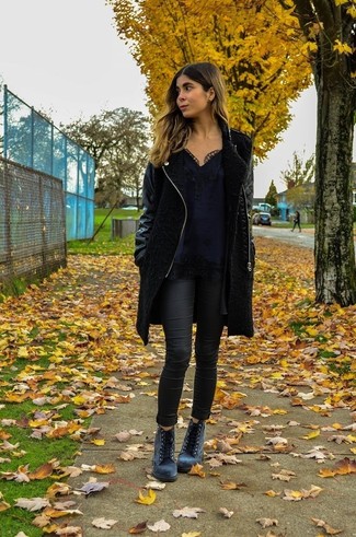 Grey Suede Lace-up Ankle Boots Outfits: 