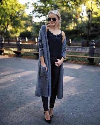 Charcoal Open Cardigan Outfits For Women: 