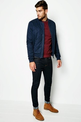 Navy Bomber Jacket Outfits For Men: 