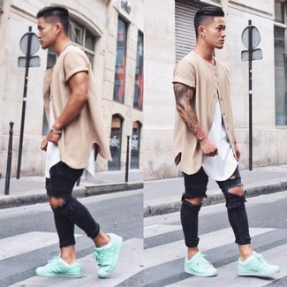 Mint Low Top Sneakers Relaxed Outfits For Men: 