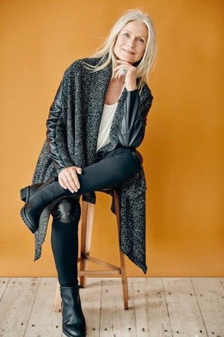 Charcoal Knit Coat Outfits For Women After 60: 