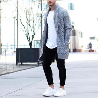 Grey Knit Open Cardigan Outfits For Men: 