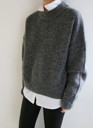 Charcoal Oversized Sweater Outfits: 