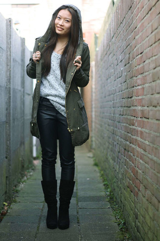 Black Suede Mid-Calf Boots Outfits: 
