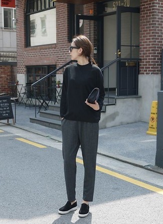 Black Suede Slip-on Sneakers Outfits For Women: 