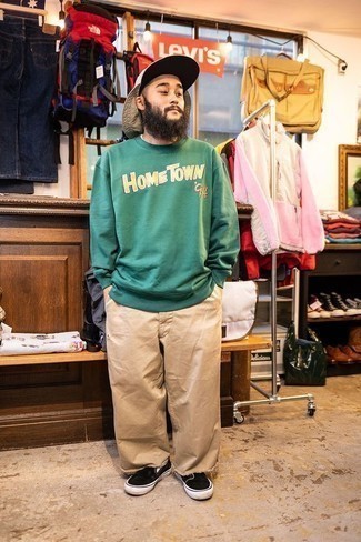 Green Print Sweatshirt Outfits For Men: 