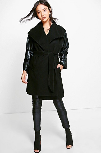 Black Leather Coat Outfits For Women: 
