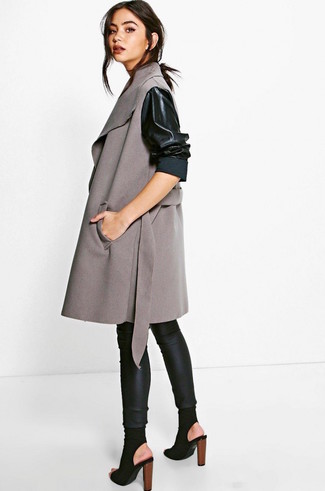 Grey Leather Coat Outfits For Women: 