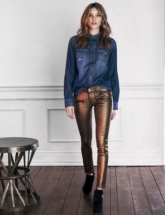 Gold Skinny Jeans Outfits: 