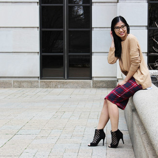 Red Plaid Pencil Skirt Outfits: 