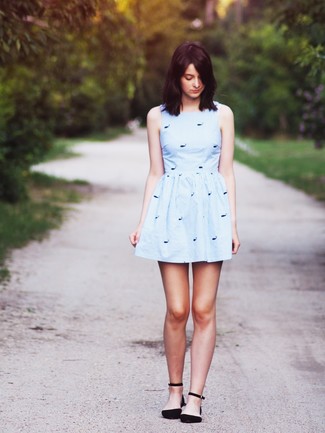 Light Blue Print Skater Dress Outfits: 