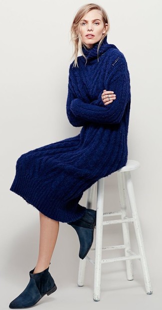 Navy Knit Sweater Dress Outfits: 