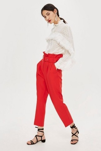 Red Tapered Pants Outfits For Women: 