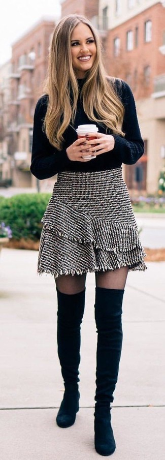 Charcoal Tweed Mini Skirt Outfits: 