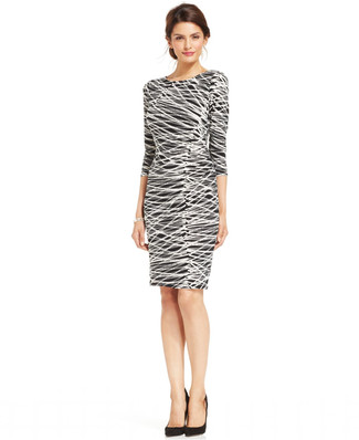 Black and White Horizontal Striped Sheath Dress Outfits: 