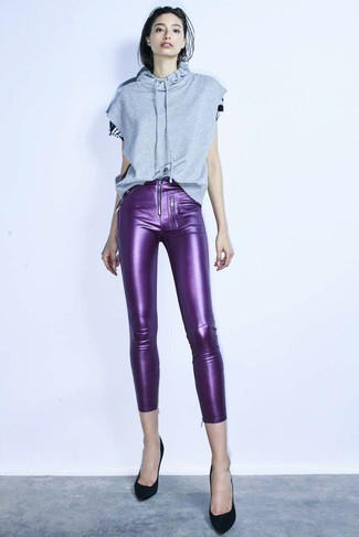 Purple Skinny Pants Outfits: 