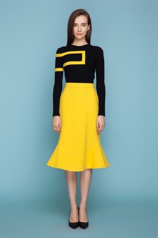 Yellow Pencil Skirt Outfits: 