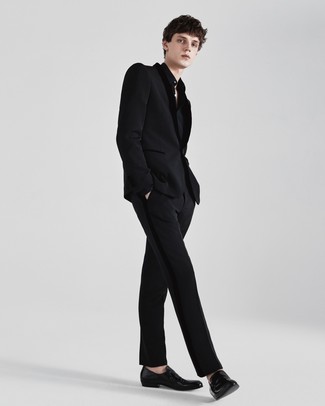 black suit with black loafers