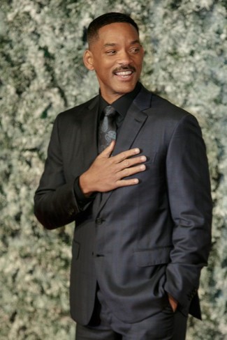 Will Smith wearing Black Suit, Black Dress Shirt, Black Paisley Tie