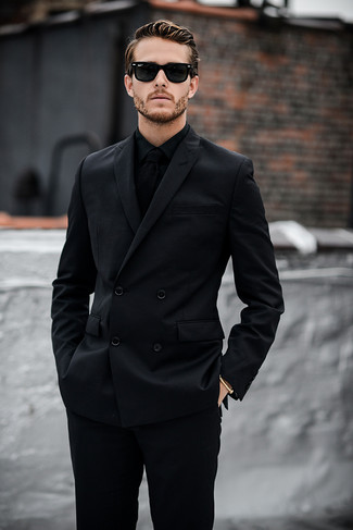 Black Knit Tie Outfits For Men: One of the most elegant ways to style out such a timeless menswear item as a black suit is to wear it with a black knit tie.