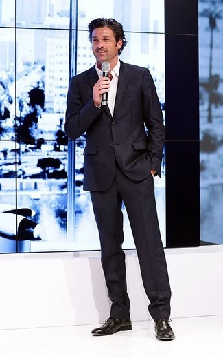 Patrick Dempsey wearing Black Suit, White Dress Shirt, Black Leather Derby Shoes