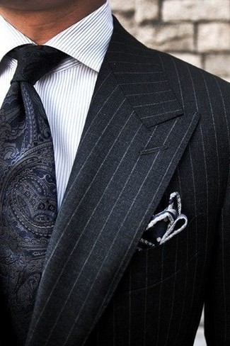 G Line Herringbone Pinstripe Suit Charcoal