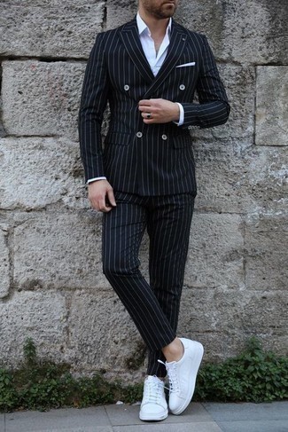Black Slim Fit Pinstriped Wool Suit