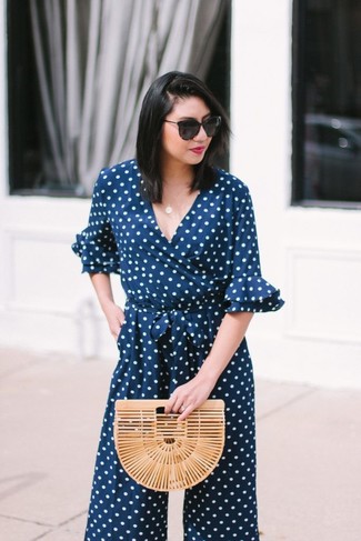 Navy Polka Dot Jumpsuit Outfits: 