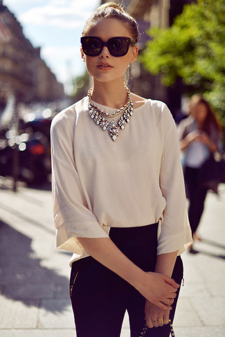 Beige Short Sleeve Blouse Outfits: 