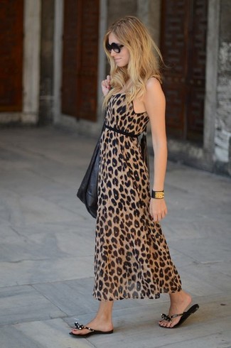 Brown Leopard Maxi Dress Outfits: 