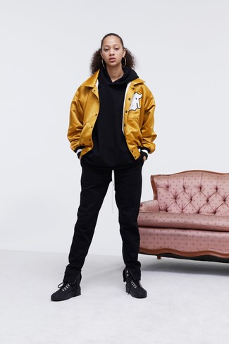 Gold Varsity Jacket Outfits For Women: 