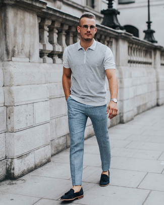 Grey Polo Dressy Outfits For Men: 