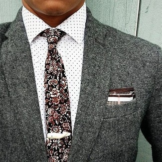 Black and White Floral Tie Outfits For Men: 