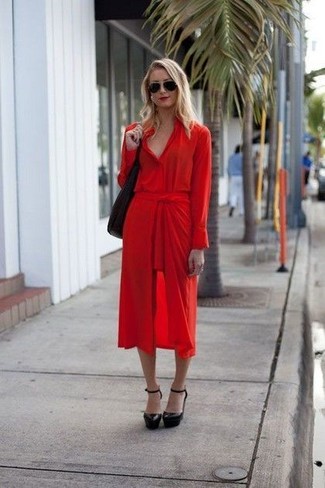 Red Shirtdress Outfits: 