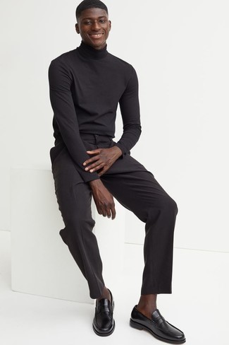 Brand Muscle Fit Ribbed Roll Neck In Black