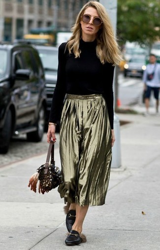 Gold Pleated Midi Skirt