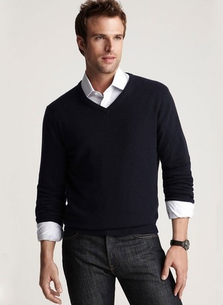 Homme 100% Merino Wool V Neck Knitted Sweater