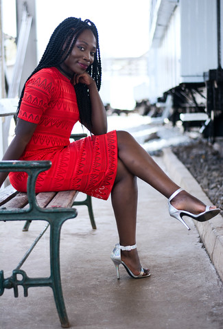 Red Lace Sheath Dress Outfits: 
