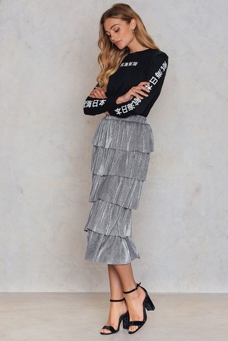 Silver Pleated Midi Skirt Outfits: 