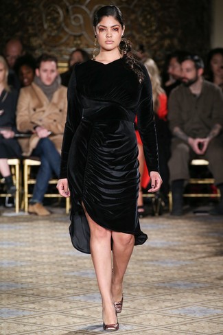 black velvet sheath dress burgundy sequin pumps black and gold earrings large 27589