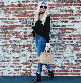 Black Leather Wedge Ankle Boots Outfits: 