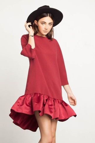Red Ruffle Shift Dress Outfits: 