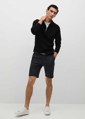 Merino Wool Long Sleeve Zip Polo Black