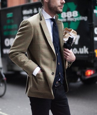 Brown Unstructured Puppytooth Wool Suit Jacket